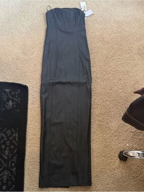 Good American Black Leather Strapless Dress